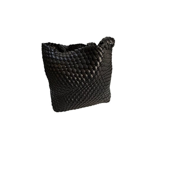 Handwoven Black Tote Bag With Faux Leather Pouch Insert Large Capacity Durable & - Picture 1 of 6